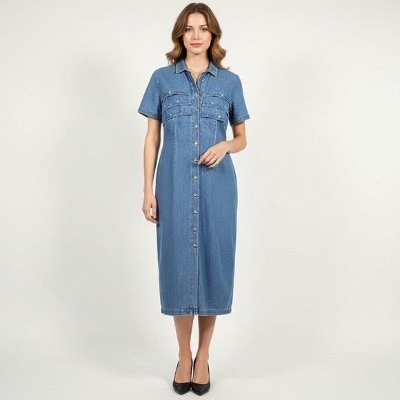 Nina Piccalino Dresses & Skirts - Vtg 90's Nina Piccalino Women's Large Blue Denim Maxi Dress Embellished READ